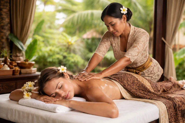 Traditional Balinese massage in serene villa