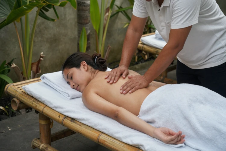 expat enjoying on-call massage in bali