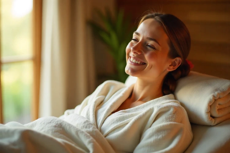 traveler enjoying stress relief after relaxation massage